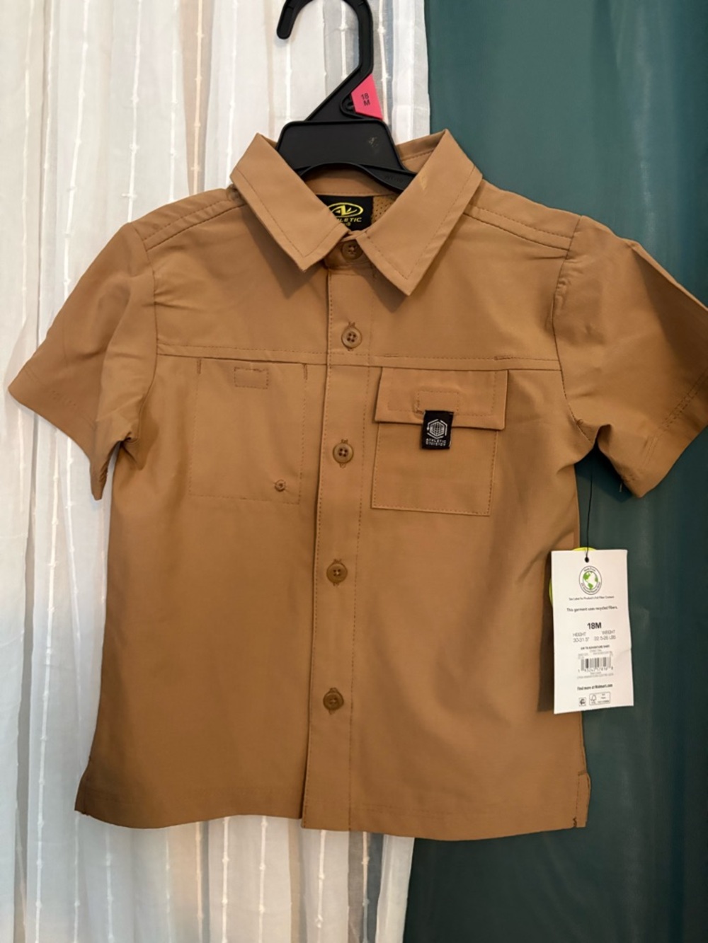 Boys Fishing Short Sleeve Button-Up Shirt in Tan and Green Bundle